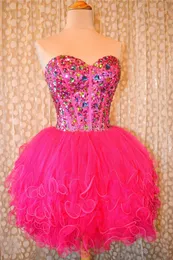 2017 New Pink A-Line Beading Short Homecoming Dress Beaded Crystals Lace Up Graduation Prom Party Gown BM100