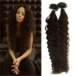 #4 Dark Brown Brazilian Deep curly U Tip Nail Tip Hair Extensions 100g/strands Remy Human Hair Keratin Fusion Hair Extensions