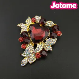 13PCS/LOT ZŁOTY TOON FLUSE SERCE BRAOCHS FOR WOMEN RED RED RHINESTON Crystal AB Masowe biżuteria