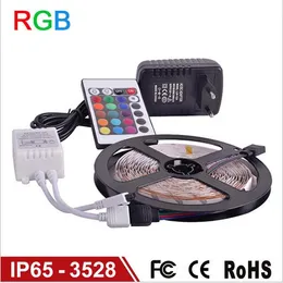 5m RGB led strip SMD 3528 Waterproof 300 Led Strip Light + 24 Keys IR Remote+12V 2A power supply free shipping