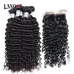 Brazilian Curly Virgin Human Hair Weaves 4 Bundles with Lace Closures Peruvian Malaysian Indian Mongolian Deep Jerry Curly Hair Extensions
