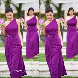 New Arrival One Shoulder Purple Formal Bridesmaid Dress Elegant Chiffon Crystal Long Maid of Honor Gown Plus Size vestidos damas de honor