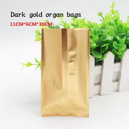 11 * 6 * 30cm mörkguldfolie Orgelpåse / Matkvalitet Material / Kaffeböna Förpackning Väskor Tea Väskor. Spot 100 / Paket