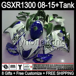 glänzend weiß 8Geschenke für Suzuki Hayabusa GSXR1300 2008 2009 2010 2011 14MY112 GSXR-1300 GSX R1300 GSXR 1300 2012 2013 2014 2015 Verkleidung blau