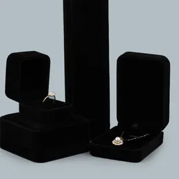 Square Shape Velvet Jewelry Packaging Holder Black Color Box For Pendant Necklace Bracelets Ring Earring Boxes Decor