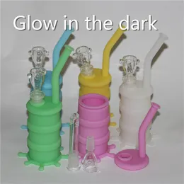 Nuovo arrivo Mini impianti luminosi bong narghilè Silicone Glow In Dark Water Pipe con vetro Downstem e ciotola di vetro DHL