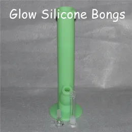 Mais novo brilho nos escuros bongos de silicone tubos de água de silicone bongos de vidro bongs tubo de água de vidro tubo de água de silicone