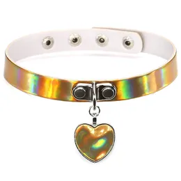 UPDATE Regenbogen Laser Liebe Herz Anhänger PU Halsband Halskette Kragen Sub Slave Halskette für Frauen Statement Schmuck 162093