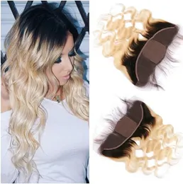 # 1B / 613 Blondynka Ombre Peruwiańska Human Hair Silk Base Ear do Ear Lace Frontal Zamknięcie Ciała Fala Ombre Silk Top 13x4 Koronki Frontale