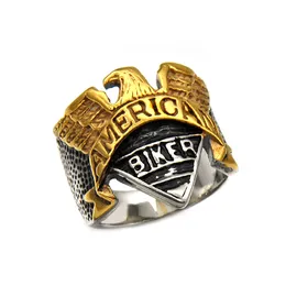 Stainless steel mens Biker Rings AMERICAN Titanium Eagle Retro Gold&Silver BIKER Rings For men s Fashion Jewelry Accessories Hot sale