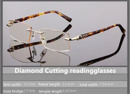 Gradient Rimless Diamond Curted Reading Glasses Unisex Quality Royal Luxury Style Dignity Reader Solglasögon Gradient Brown Grey 50step Fullset Case