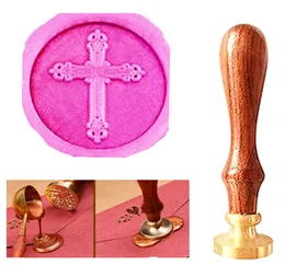 Timbri trasparenti Vintage Jesus Cross Immagine personalizzata Logo Invito a nozze Sigillo di cera Timbro sigillante Set manico in palissandro