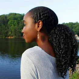 Drawstring human hair ponytail hairpieces afro kinky curly ponytail brazilian virgin hair 100g-140g jet black for black women