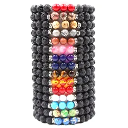 Fashion Silver Gold Black Lava Stone Chakra Bracelet Aromatherapy Essential Oil Diffuser Bracelet For Women Men