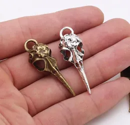 Kostenloser Versand. Heiße Legierung 50 Stück Vintage-Stil Bronze Silber Ton Schädel Vogel Kopf Blume Charms Halskette Anhänger Schmuck Zubehör Großhandel