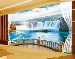 Custom any size Waterfall TV wall mural 3d wallpaper 3d wall papers for tv backdrop