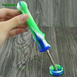 IN MAGAZZINO ! Tubo in silicone con punta in acciaio inossidabile da 14 mm Dab concentrato in paglia Olio Rigs Tubo da fumo in silicone Bong in vetro Spedizione gratuita