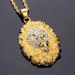 Mężczyźni dan prezent Lion głowica Naszyjnik stalowy stal nierdzewna Król Król Vintage Gold Pleated Men's Hip Hop Modna biżuteria