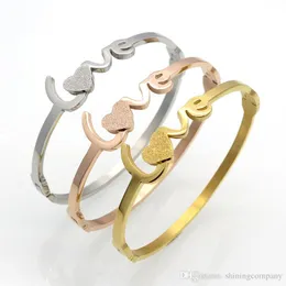 Korean Frosten Heart LOVE Bangles Fashion Titanium steel Gold plated bracelets Love letters rose gold bracelets heart shaped Bangles