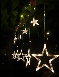 Julljus EU-kontakt Romantiskt 2m Fairy Star LED-gardinsträng belysning för semesterbröllop Garland Party Decoration 138leds