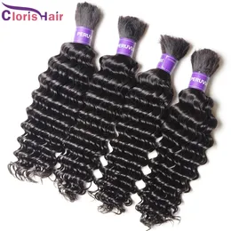 Top Deep Wave Braiding Human Hair Bulk För Micro Braid No Weft Billiga Obehandlade Djup Curly Peruvian Hair Weave Bundlar i Bulk 3pcs erbjudanden