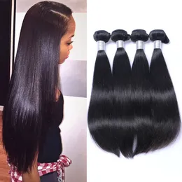 8A Brazilian Straight Virgin Human Hair Weaves Bundles Unprocessed Peruvian Indian Malaysian Cambodian Mongolian Mink Hair Natural Black 1B