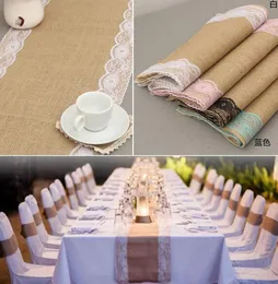 20st 30cm * 275cm Vintage Burlap Lace Hessian Table Runner Natural Jute Country Wedding Bankett Party Home Decoration