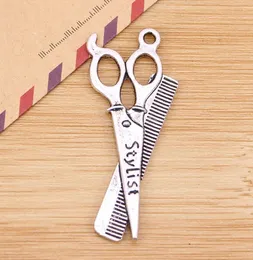 100pcs/lot Antique Silver Plated Zinc Alloy barber Scissor comb stylist Charms Pendants Metal for Jewelry Findings DIY 24*53 mm