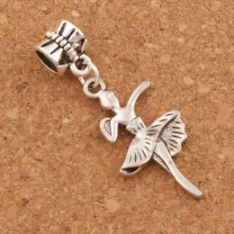 Metaller Pretty Dancing Girl Big Hole Loose Pärlor 100st / Lot 38.4x14.7mm Antik Silver Passform Europeiska Charm Armband Smycken DIY B1147