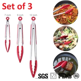 Premium Tongs Set 12" 9" 7" Heavy Duty, Stainless Steel Kitchen Tongs, BBQ Tong, Cooking, Salad Tongs, with Silicone, Non-stick, Set of 3
