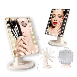 LED Makeup Mirror Touch Screen Kosmetiska Light Up Speglar med 16 22 LED Lights Health Beauty Justerbar Bänkskiva Topp 180 Roterande