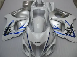 Injektionsform Gratis Anpassa Fairing Kit för Suzuki GSXR1300 08 09 10 11-14 Vit Silver Fairings Set GSXR1300 2008-2014 OT07