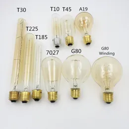 Hurtownia antyczny Vintage 40W 220 V Edison Bulb E27 żarówki żarówek wiewiórka żarnik światła Bulbt45 G80 T30 T10 T225 T185 A19