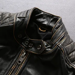 Vintage schwarze AVIREXFLY Echtlederjacken Motorradlederjacke mit Stehkragen und Streifen