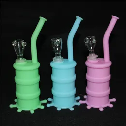 luminous bong silicone oil drum water pipe silicone oil rigs with glass downstem and bowl via dhl