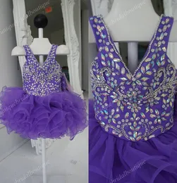 Cupcake Little Girl Pageant Dresses 2021 z V Neck i Zip Back Real Pictures Purples Ruffles Organza Glitz Pageant Dresses dla małych dzieci