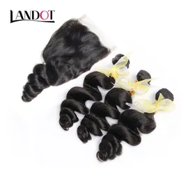 Brazilian Malaysian Peruvian Virgin Hair Weaves 3 Bundles with Lace Closure Loose Wave Curly 8A Indian Cambodian Remy Human Hair Closures