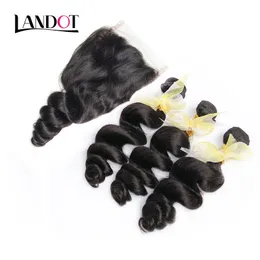 Capelli vergini peruviani malesi brasiliani tesse 3 pacchi con chiusura in pizzo onda sciolta ricci 8A chiusure di capelli umani remy cambogiani indiani