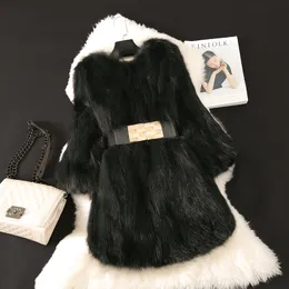 新しい冬のファッションの女性のフルペルトの本物の自然なアライグマの毛皮3四半期の袖の中長いグラデーションカラーコートParka Casacos S-XXL