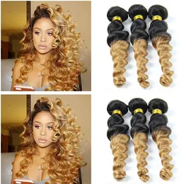 9a Virgin Brasilian Loose Wave Human Hair Buntar Två Tone Loose Wave Bundlar 1b 27 Ombre Loose Deep Wave Hair Buntlar till salu