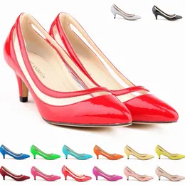 Sexy острого носа Средних пятки женщины насосов обувь Нового дизайн Less платформа насосами 11 цветов