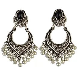 idealway Fashion Bohemian Vintage Gold Silver Plated Carving Flower Ball Tassels Drop Shape Dangle Earrings