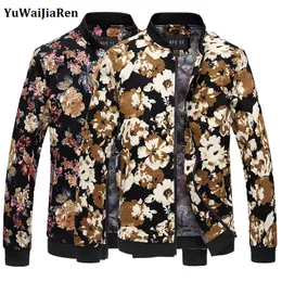 Wholesale- YuWaiJiaRen Jacket Men Casual Men Coat Stand Collar Men Jacket Fashion Jaqueta Masculina Flower Print Baseball Coats