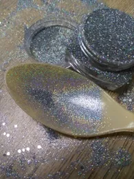 Hurtownie-srebro holograficzna Syrenka Efekt Nail Art Proszek Glitter Gier Akrylowe Paznokci Porady UV Ozdoby akrylowe Kolorowe 5g NMYYU011