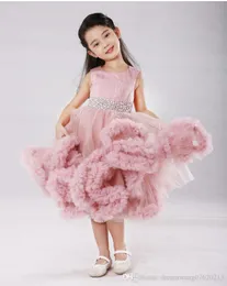 2017 Beautiful Puff Tulle Flower Girls Dresses Beaded Sash Tank Girl Pageant Gowns for Kids 7-16 Years Wedding Party