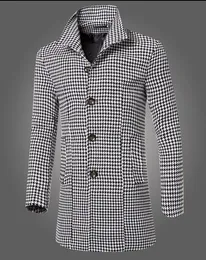 Hurtownie- Moda Nowy Zima Męska Odzież Marka Long Section Collar Houndstooth Woolen Coat Men Casual Slim Fit Kurtka Trench