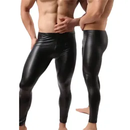 Partihandel-Fashion Mens Black Faux Läderbyxor Långt byxor Sexig och Novelty Skinny Muscle Tights Mens Leggings Slim Fit Tight Men Pant