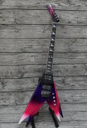 Custom Shop Vinnie Vincent Flying V Double V Purple Pink Electric Guitar Floyd Rose Tremolo Bridge