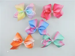 4pcs jojo girl Newest 5inch ombre multi colours hair bows Alligator clips with crystal Boutique Rainbow Striped Sweet Accessories HD3473
