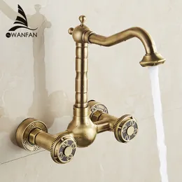 良い品質壁に取り付けられた二重のハンドルの青銅色の台所の流行蛇口真鍮熱いと冷たい水の旋回スパウトミキサータップWF-18003